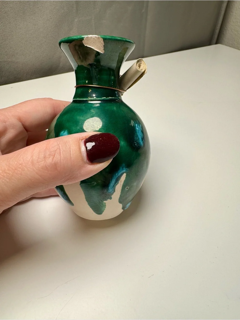 Handmade Green Glazed Ceramic Bud Vase